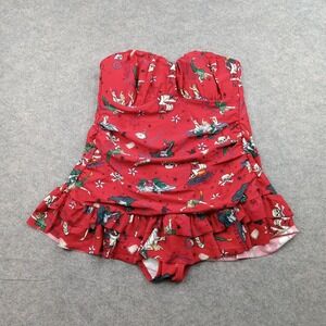 Disney Swimsuit Womens Medium‎ Red Peter Pan Jolly Roger Ruffle Skirt One Piece